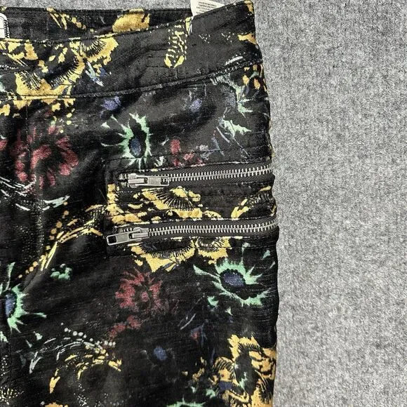 Free People Velvet Skinny Pant 12 Black Floral Print Retro Zip Pockets Mid Rise - Picture 2 of 14